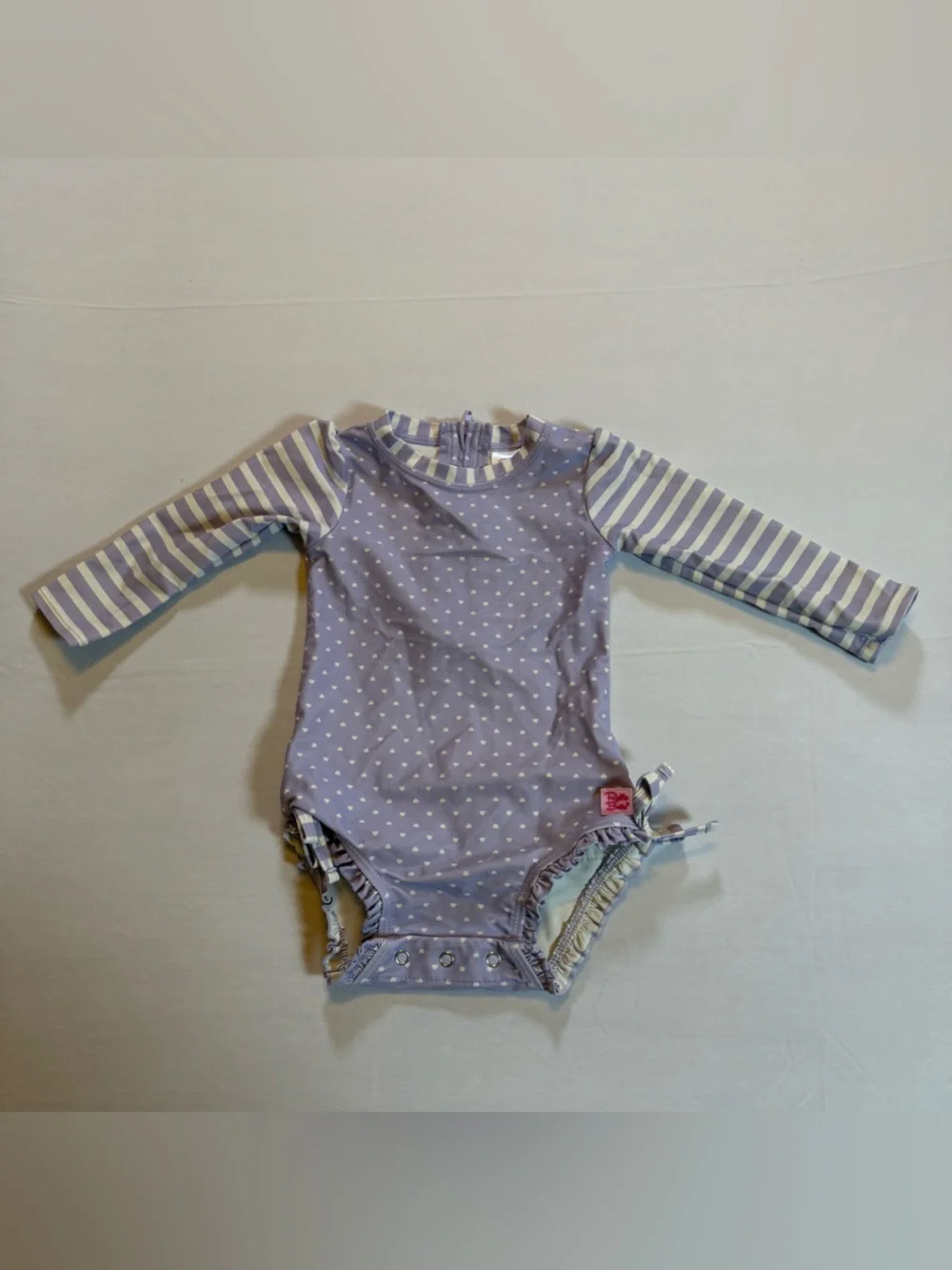 RuffleButts Girls Purple Heart Long Sleeve One Piece Swimsuit 12-18M